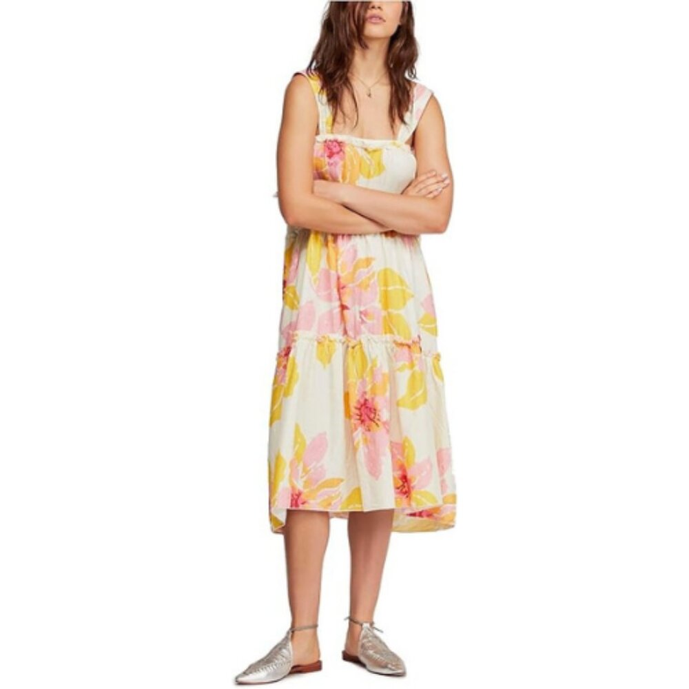 Free People Moonshine Midi Linen Blend Floral Sundress